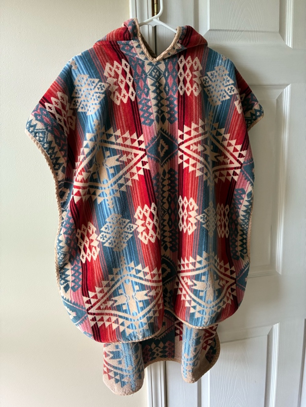 Pendleton Red Blue Cream Geometric Hooded Swim Coverup